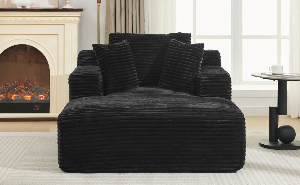 NEW Modern Black Corduroy Chaise Lounge Sofa Bed with Removable Pillows, 48.8' Upholstered Sleeper Sofa