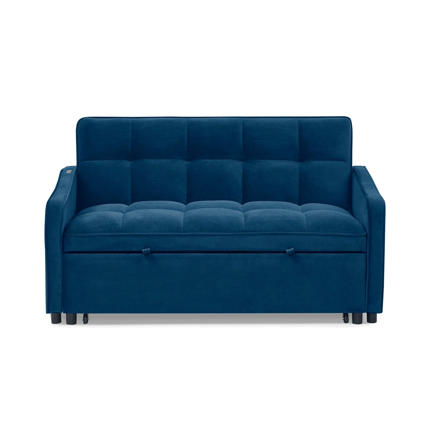 NEW Blue Copper Nail Loveseat Sofa Bed with Pull-out Bed with Adjustable Back Two Arm Pocket TypeC and USB Charging