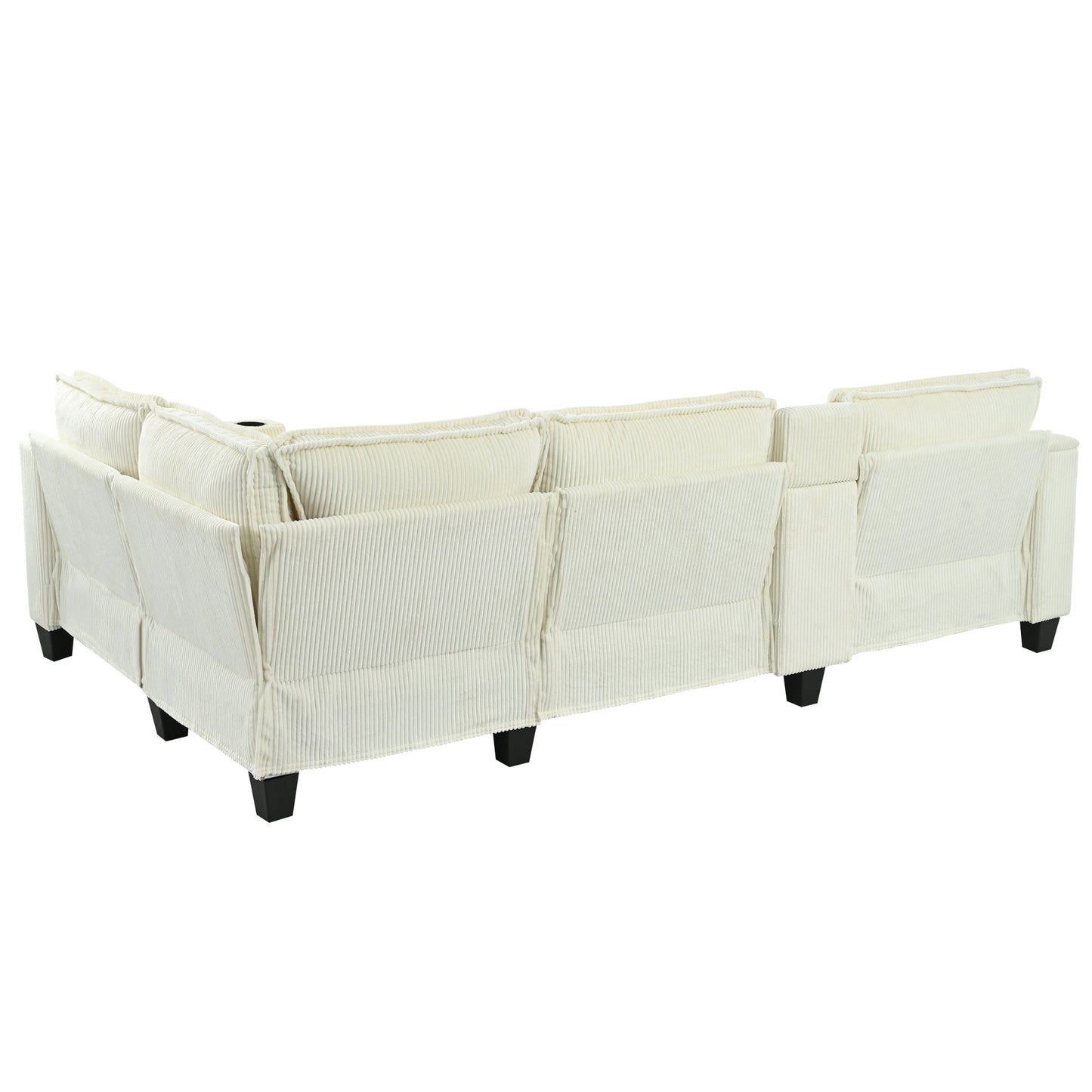 NEW L-shaped 4-Seater Corduroy Large Storage Armrest Sofa with Center Console and USB Charging