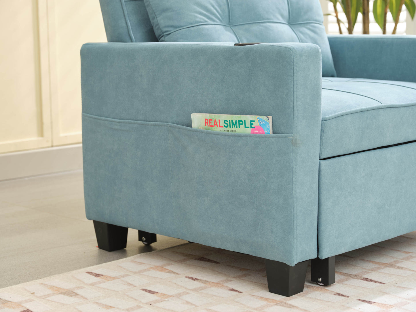 NEW Green Scratch Cloth Futon Chair Bed Convertible 3-in-1 Pull Out Sleeper Bed with USB Port