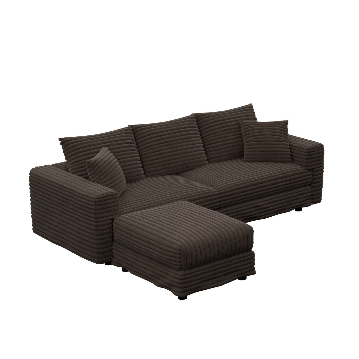NEW 82.7' Modern Camel Plush Corduroy Comfy Upholstered 3-Seat Sofa Comfy Upholstered Cloud Deep Seat Couch with Soft Pillows and Ottoman