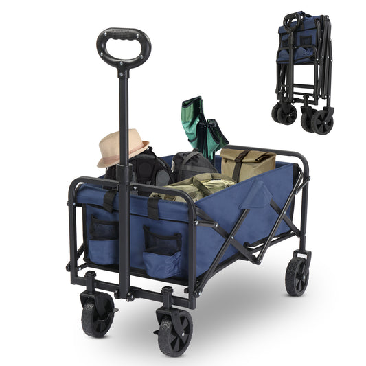 NEW 220 lb Blue Fabric Black Frame 600D Oxford Cloth Steel Frame Small Wheels Garden Folding Cart