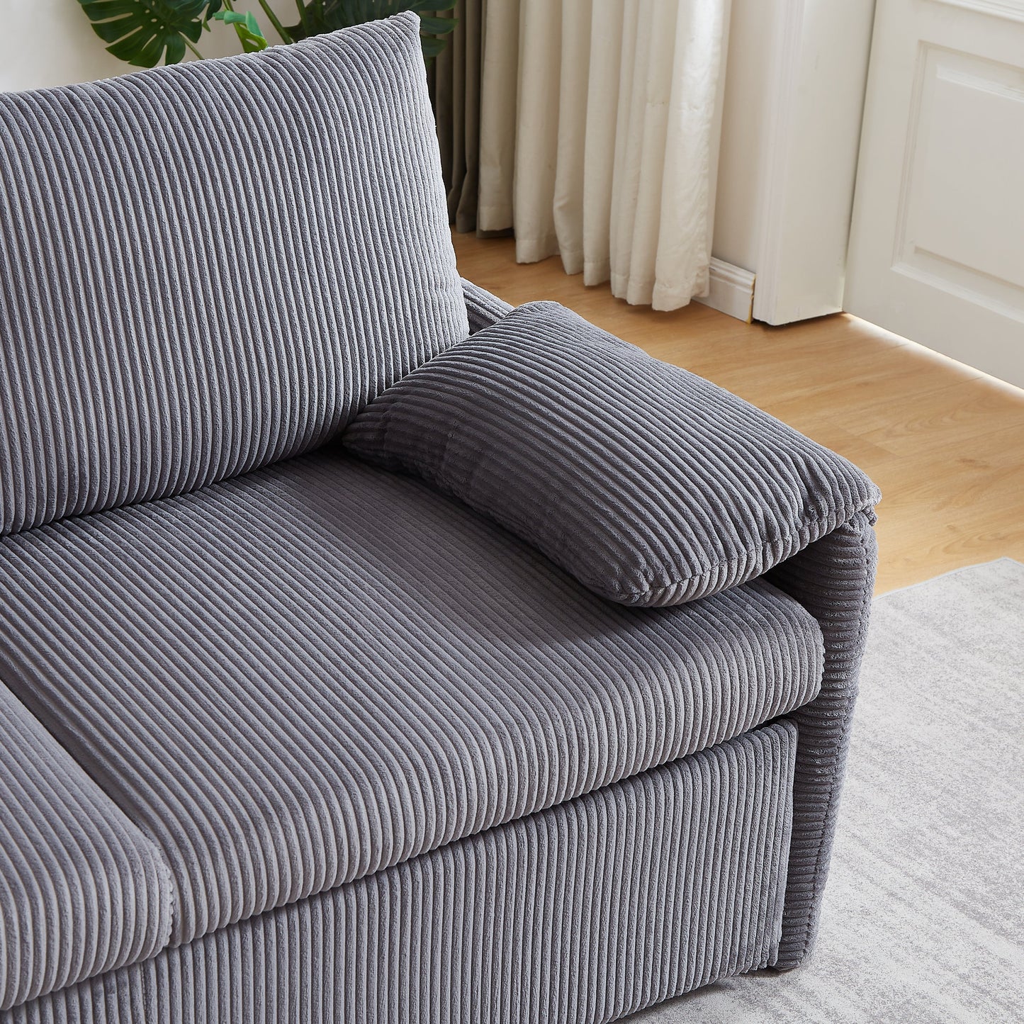 NEW MH'' 3-in-1 Adjustable Sleeper 64.5 Inch Soft Corduroy Convertible Sleeper Sofa Bed with Pullout Bed 2 Pillows and Side Pockets