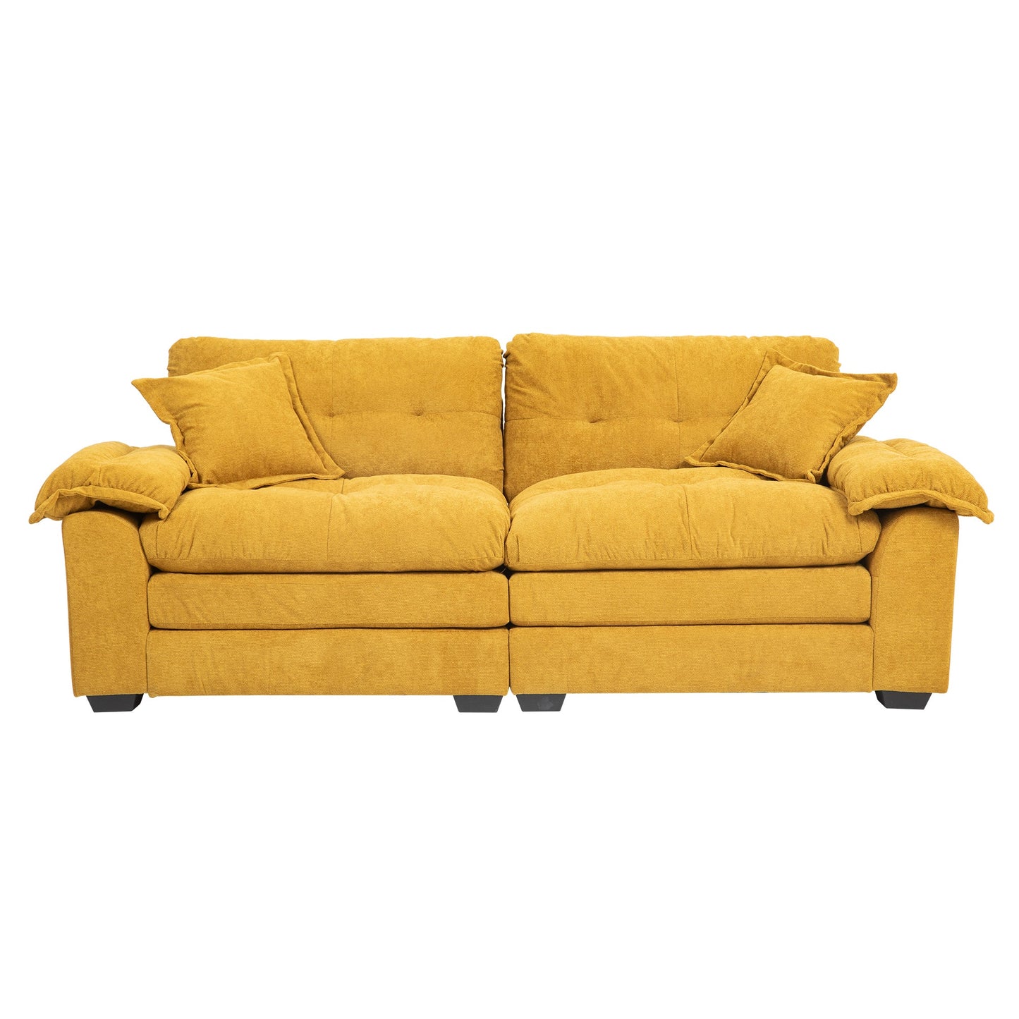NEW 84' Chenille Sofa Small Sofa Loveseat Deep Seat Sofa Couch with 2 Throw Pillows & Memory Foam for Living Room Apartment Office Lounge-Yellow
