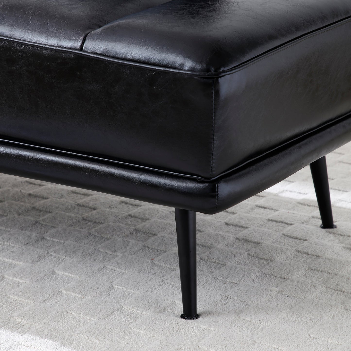 NEW 55' Modern Upholstered Black Faux Leather Bench