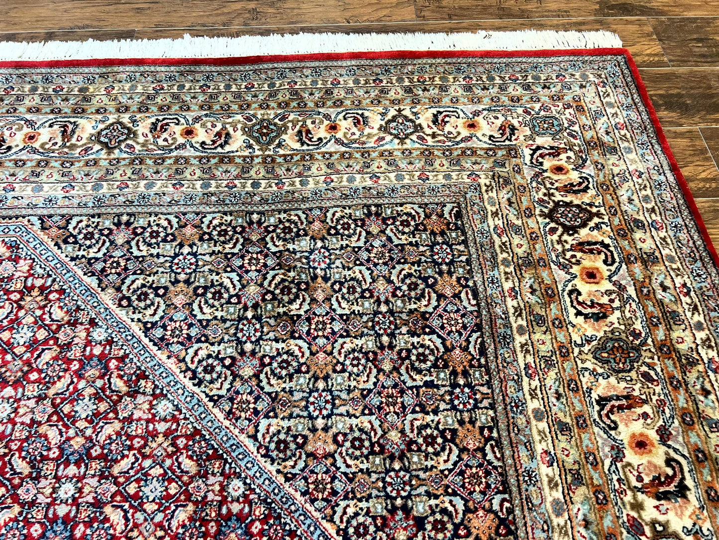 USED Square Indo Persian Bidjar Rug 10x10, Red, Handmade Vintage Wool Carpet