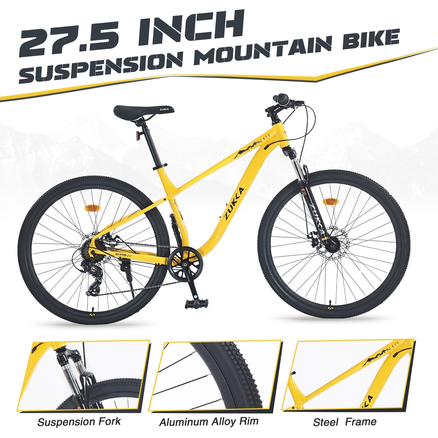 NEW 27.5" Wheels 8 Speed Mountain Bike, for Men Women Boys and Girls, Front Suspension, Steel Frame