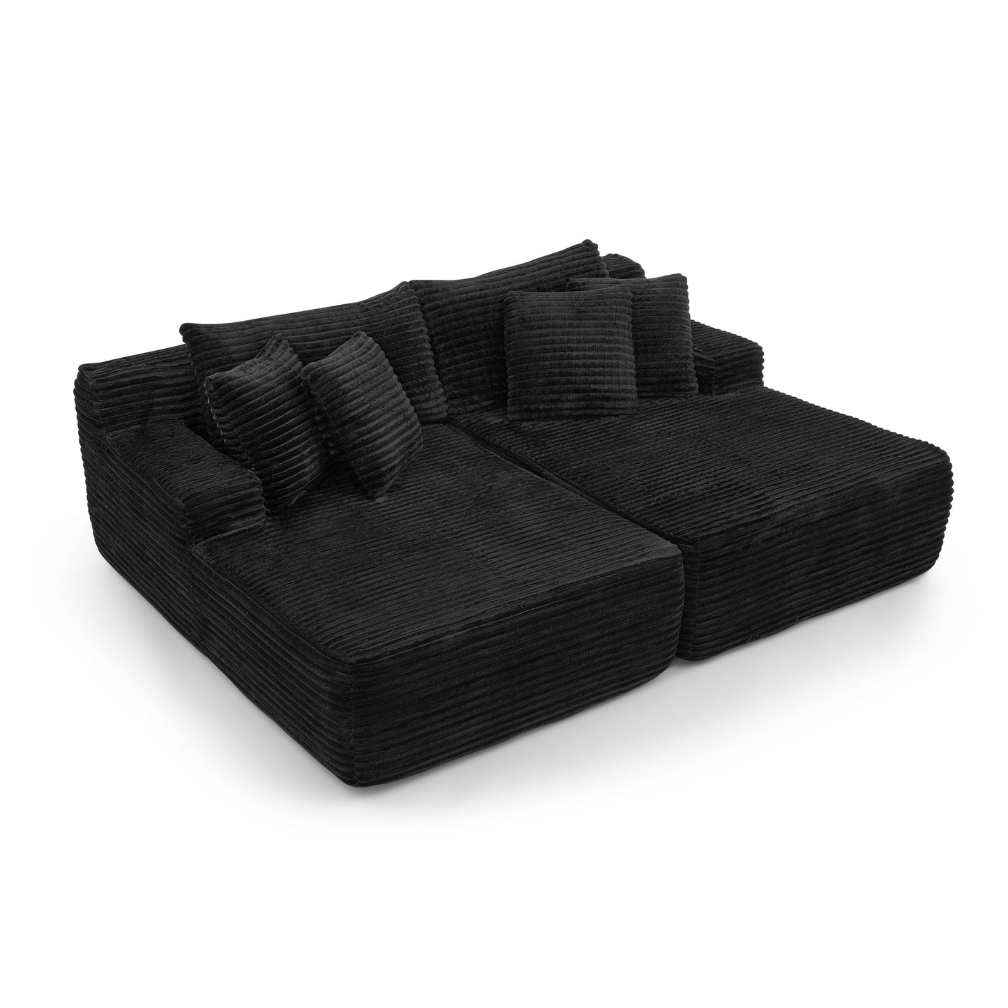 NEW Two-seater lazy sofa lounge chair,Compressed sofa no assembly required, made of velvet fabric, fluffy modern  lounge chair, used for indoor living rooms and bedrooms-Black