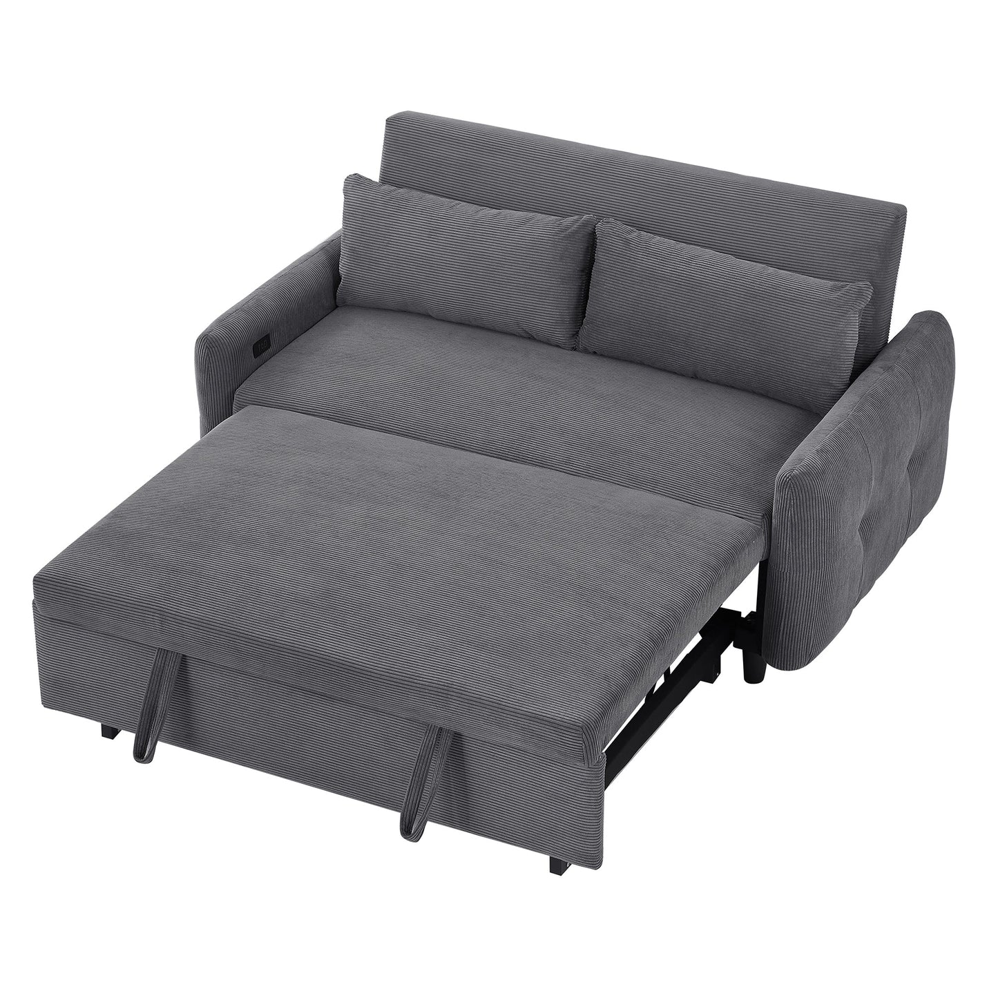 NEW 54.5’ Dark Grey Corduroy Modern Convertible Pull-out Sofa Bed