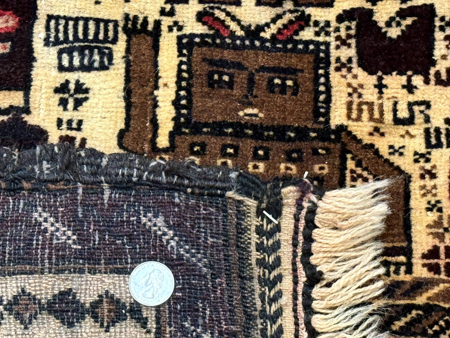 USED Persian Baluch Tribal Rug 4x6, Human and Bird Pictorials, Vintage, Wool, Collectible