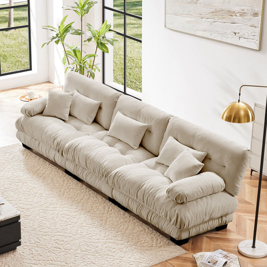 NEW 3-Seater Sectional Sofa Modular Deep Seat Sofa Couch , Chenille Sofa Soft Comfy Upholstered Furniture for Living Room, Apartment, Studio, Office,Chenille Light coffee