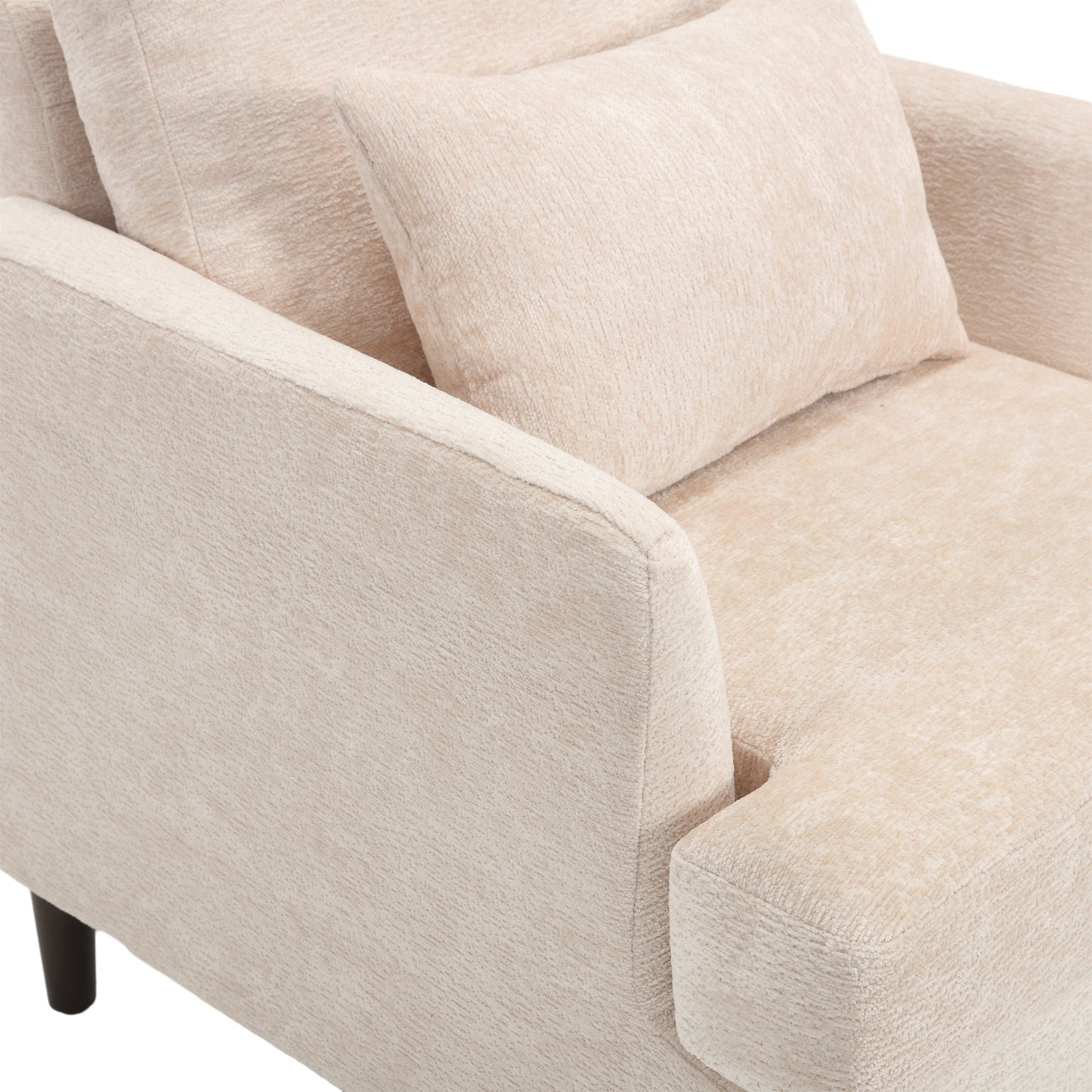 NEW Modern Accent Lounge Chair with Tufted Club Design, Beige Chenille Upholstery, Solid Wood Frame for Living Room and Bedroom