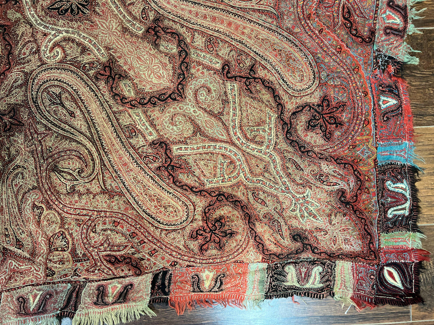 USED Antique Indian Kashmiri Shawl, Needlework, Signed By Masterweaver, Handmade, Rare
