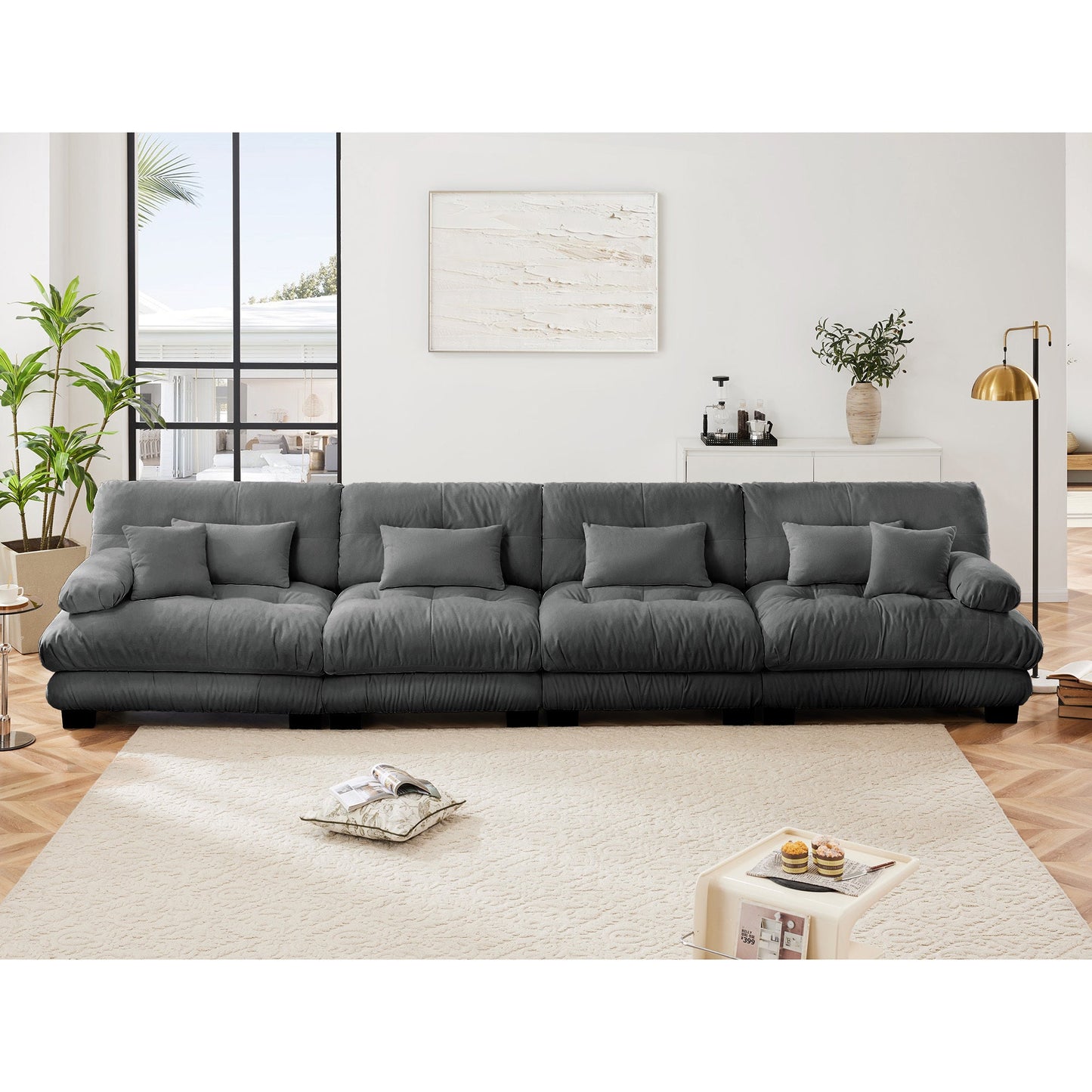 NEW 4-Seater Sectional Sofa Modular Deep Seat Sofa Couch , Chenille Sofa Comfy Upholstered Sofa for Living Room, Apartment, Studio, Office,Chenille Gray
