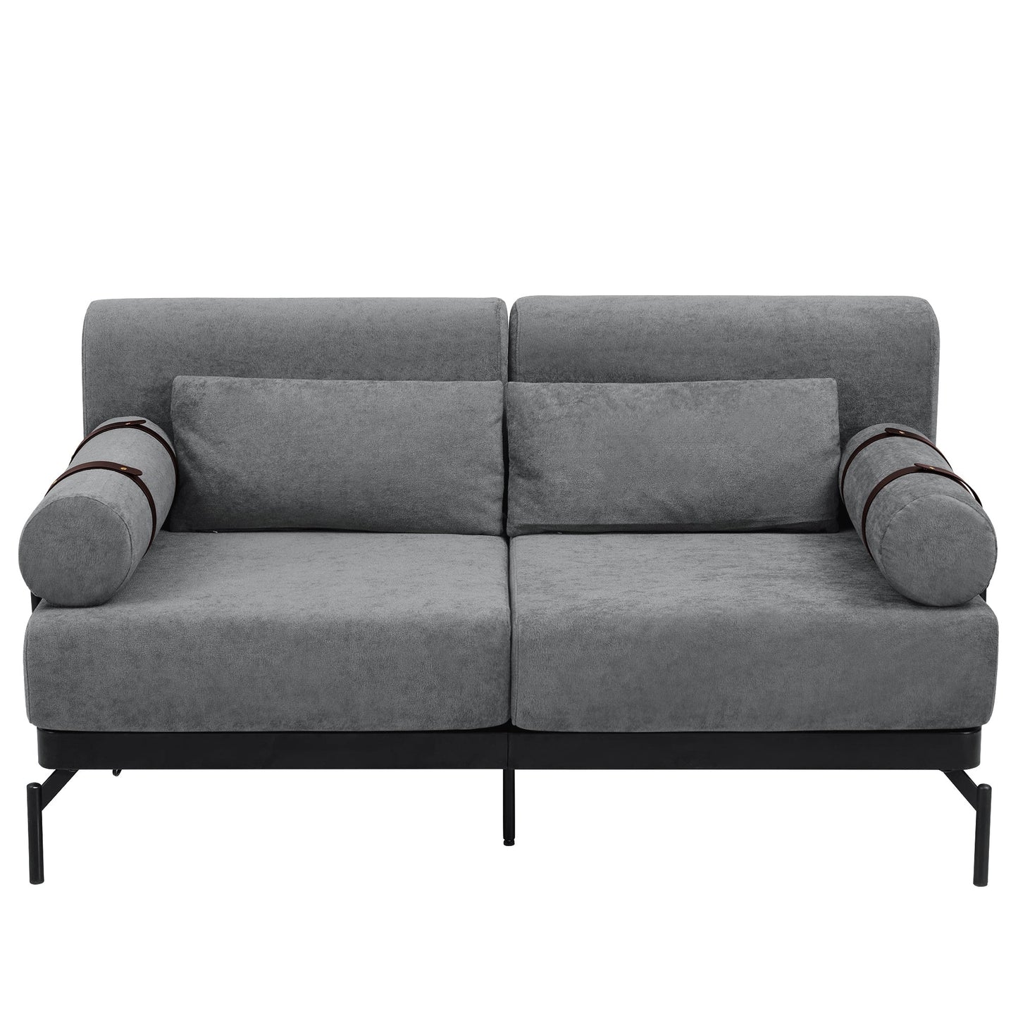 NEW Modern Grey Chenille 2 Seater Loveseat 59' Sofa Couch with USB Ports Unique Cylindrical Armrests