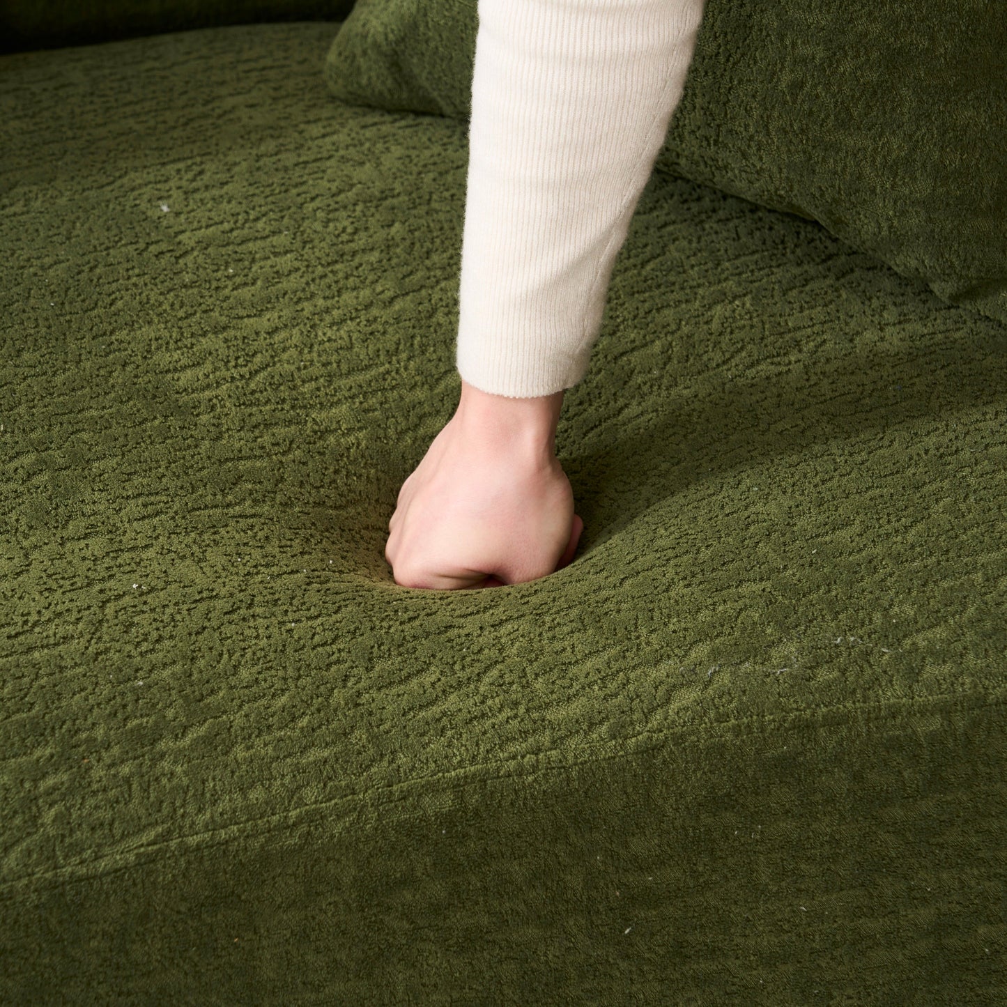 NEW Green Curved Loveseat: Compressed No Assembly, Chenille Small Sofa, 30D Sponge, Compact for Apartments, 65' L, 300Lbs, 3 Pillows