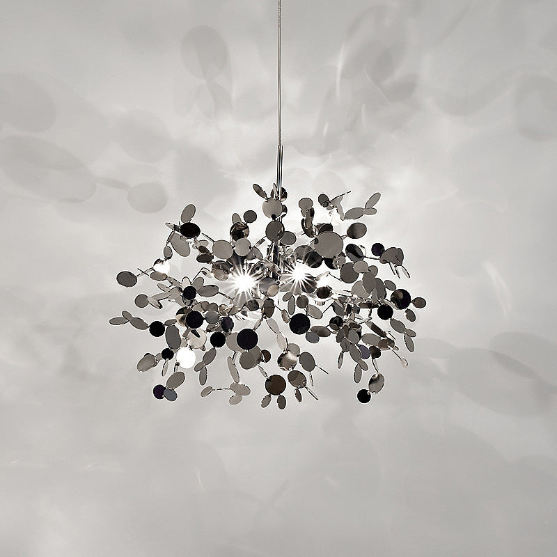 NEW Nordic Minimalist Living Room Window Bar Tree Leaf Stainless Steel Chandelier