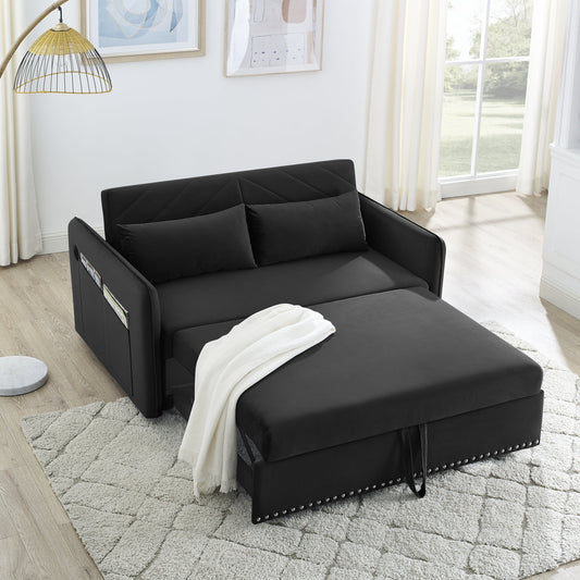NEW MH' Soft Velvet Convertible 3 in 1 Adjustable Sleeper Pull Out Sofa Bed w/USB Port with 2 Lumbar Pillows and Side Pocket