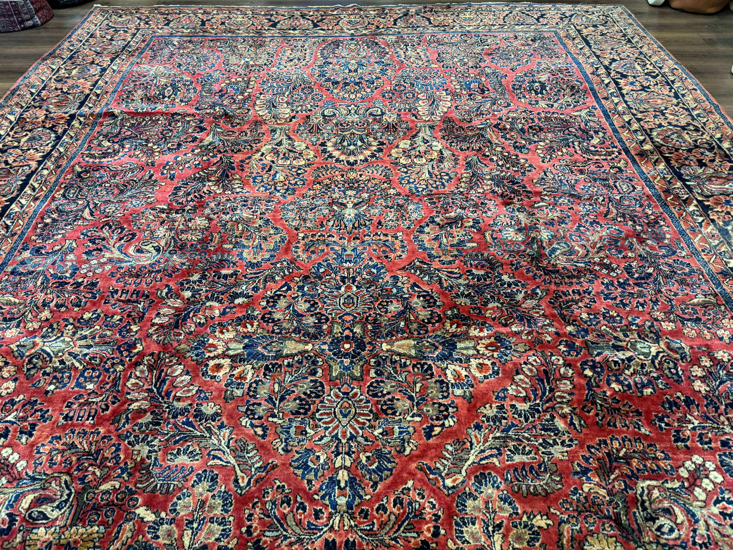 USED Palace Size Persian Sarouk Rug 10x16, Rare Size, Red, Large Antique Persian Carpet