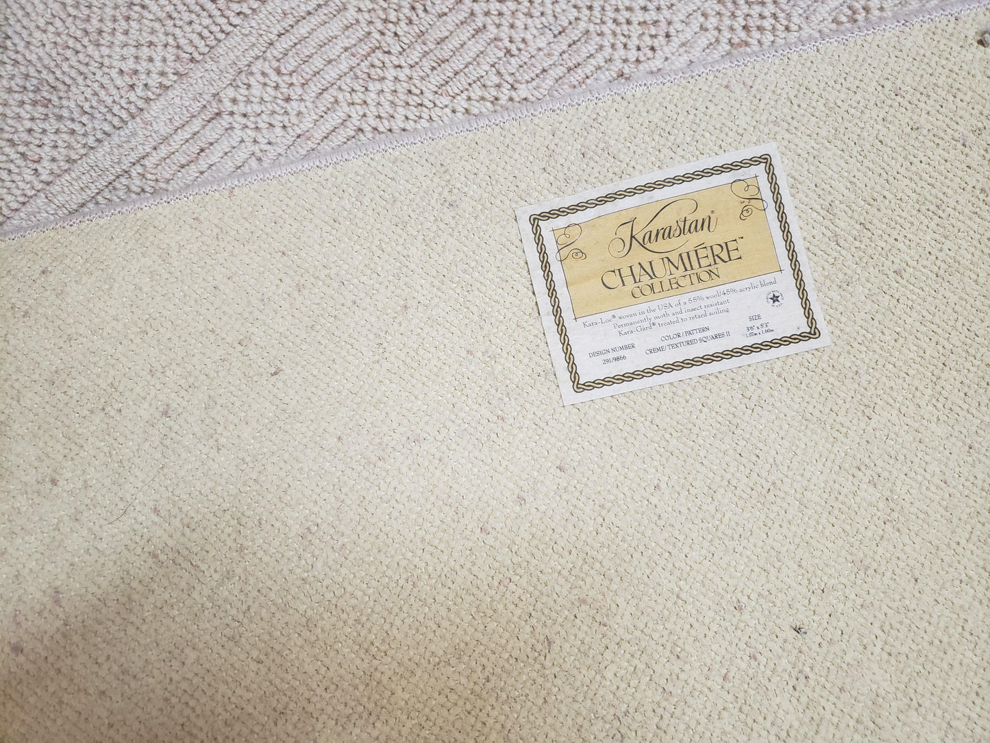 USED 3x5 Karastan Rug Chaumiere Collection, Kara-Loc, Design #291/9866, Creme Color, Textured Squares II Patern, 3'6" x 5' 3" Carpet