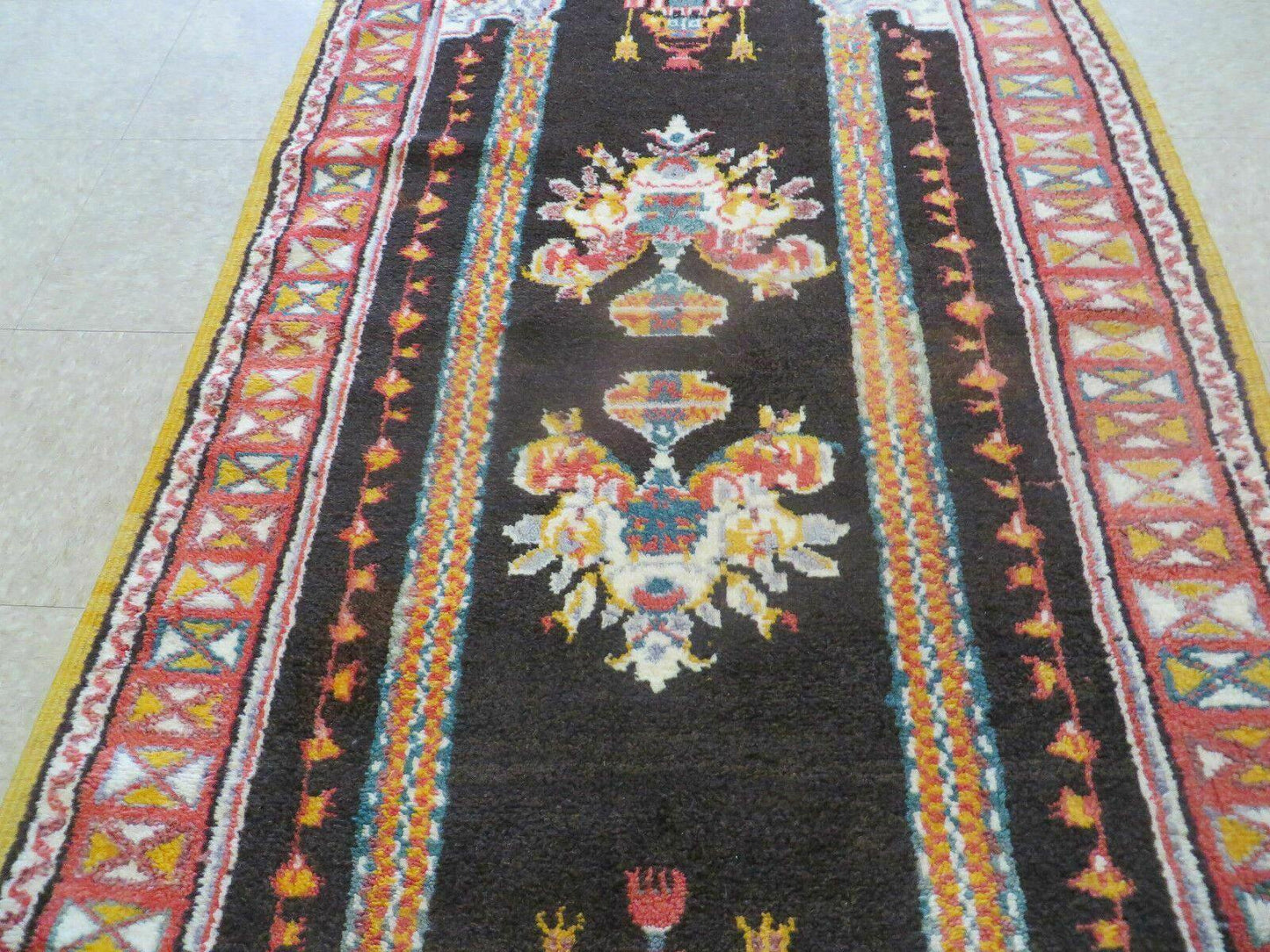 USED Antique Moroccan Runner Rug 3x7, Moroccan Prayer Rug, Double Mehrab Prayer Arches, Black and Red, Hand-Knotted Wool Carpet, Hallway Rug Nice