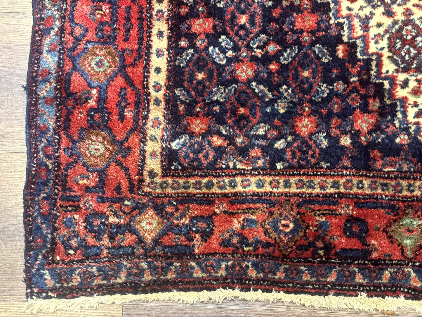 USED Antique Persian Kurdish Senneh Rug 4x5 Tribal Carpet Wool Geometric Medallion