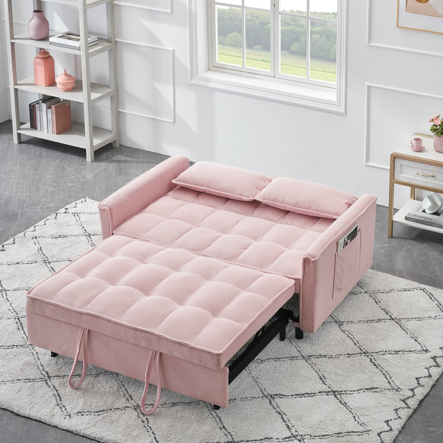 NEW Adult Pink Modern Folding Sofa Single Bed Recliner with Adjustable Back