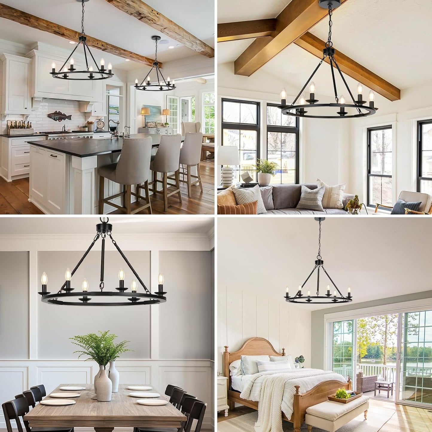NEW Black Farmhouse Wagon Wheel Chandelier Six Light Fixture