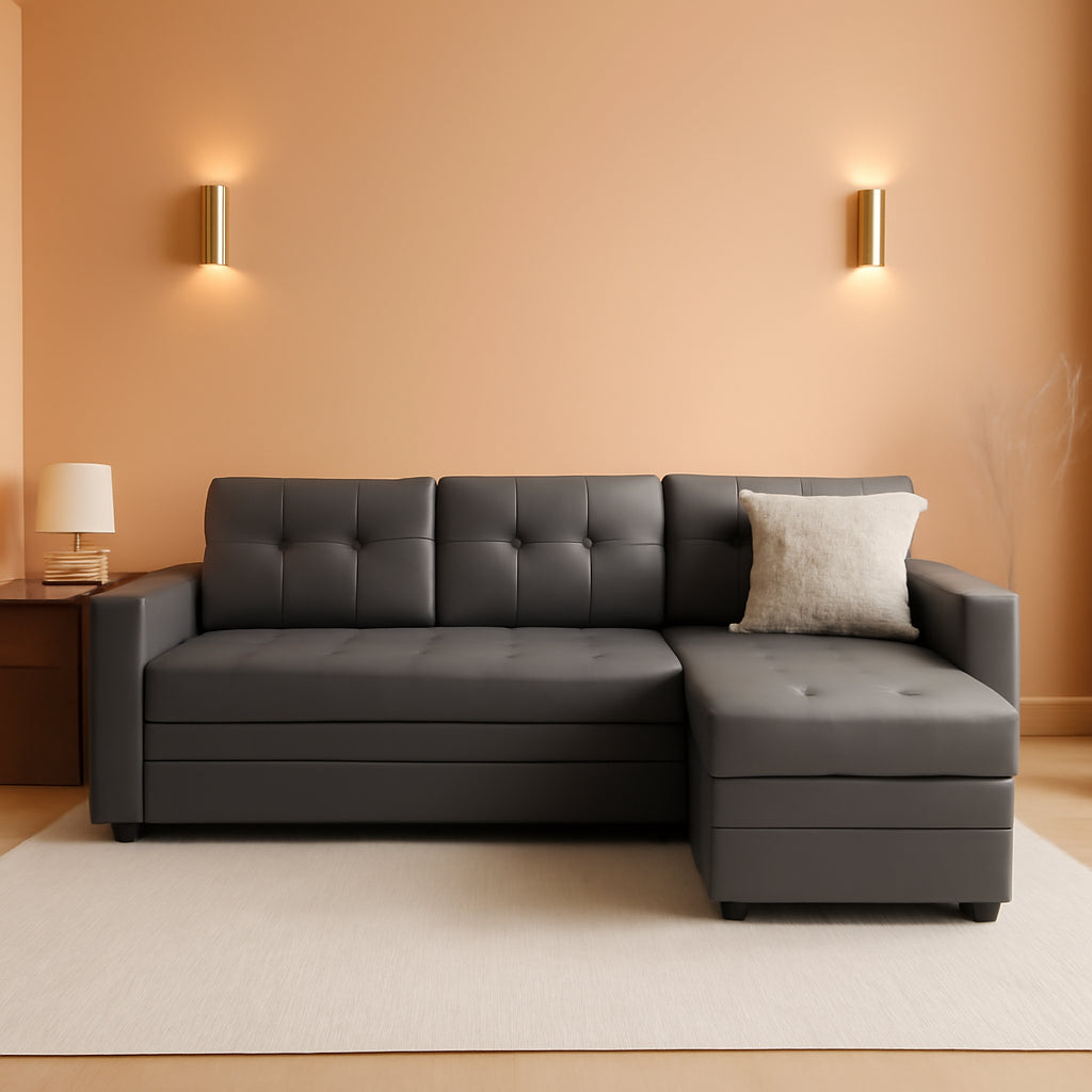 NEW L Shaped Sectional Sleeper Sofa With USB Ports Gray Leather