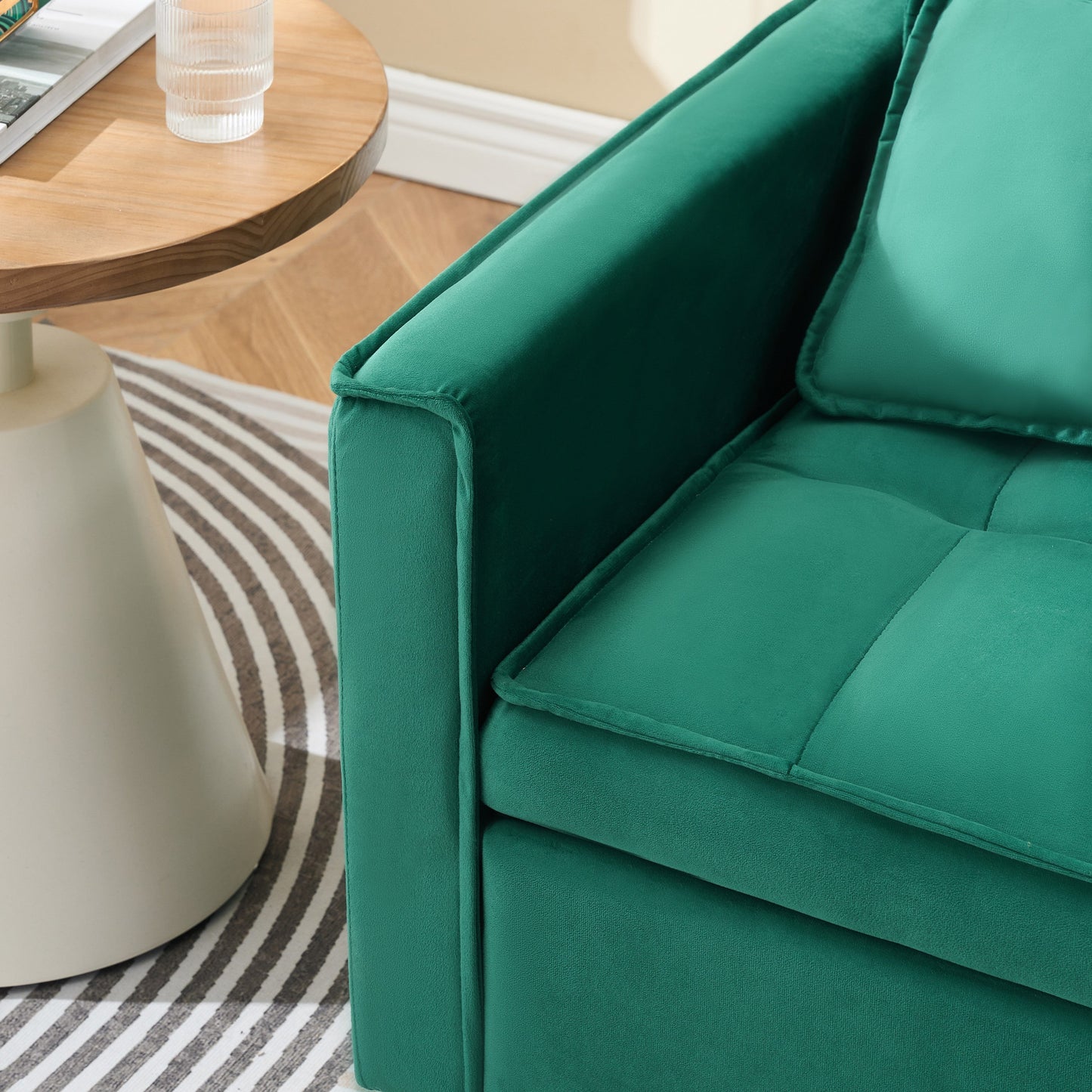 NEW 55-inch Green velvet sofa bed, elegant and convenient, with storage pockets, cleverly interpreting the three-in-one conversion