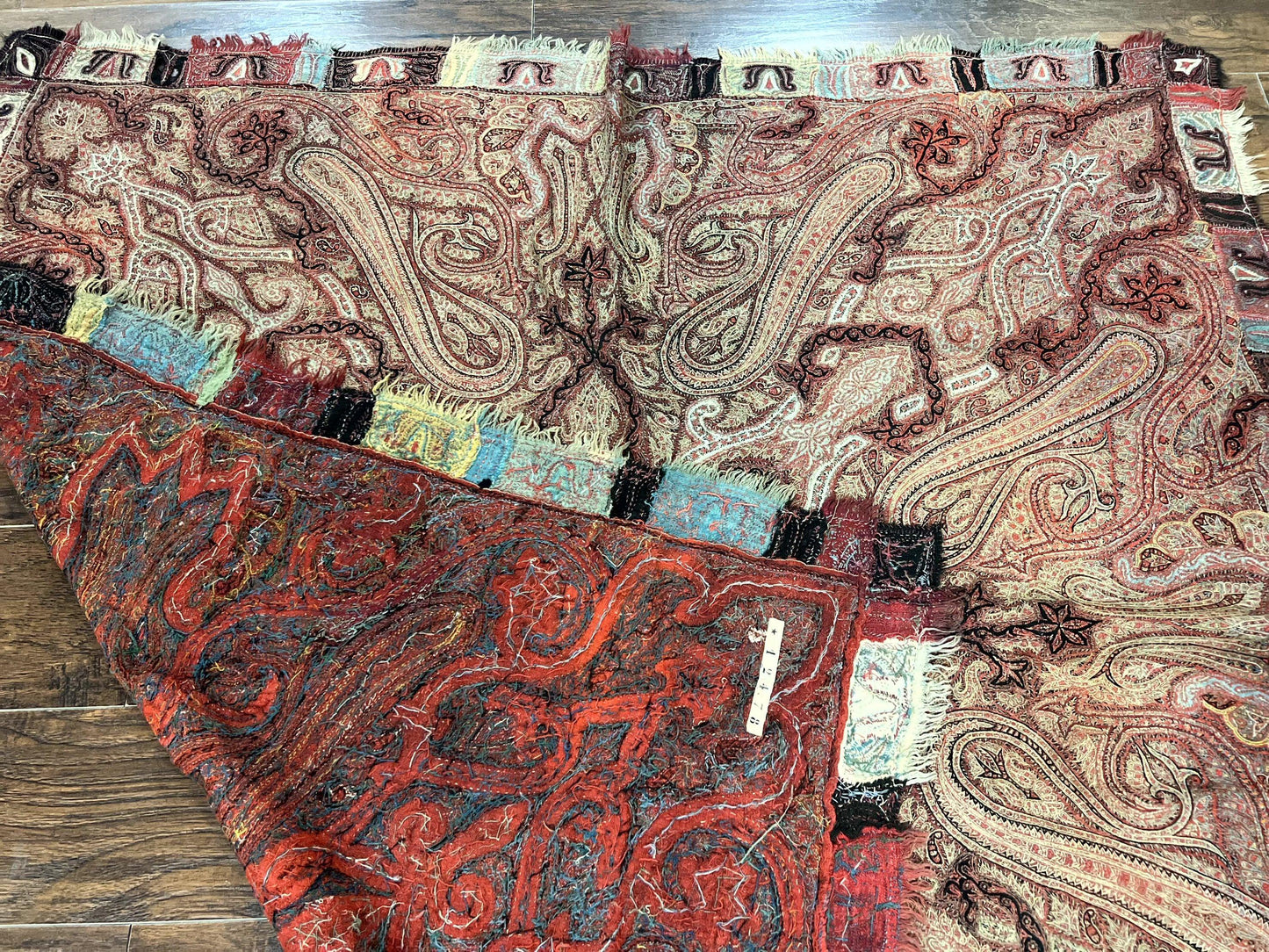 USED Antique Indian Kashmiri Shawl, Needlework, Signed By Masterweaver, Handmade, Rare