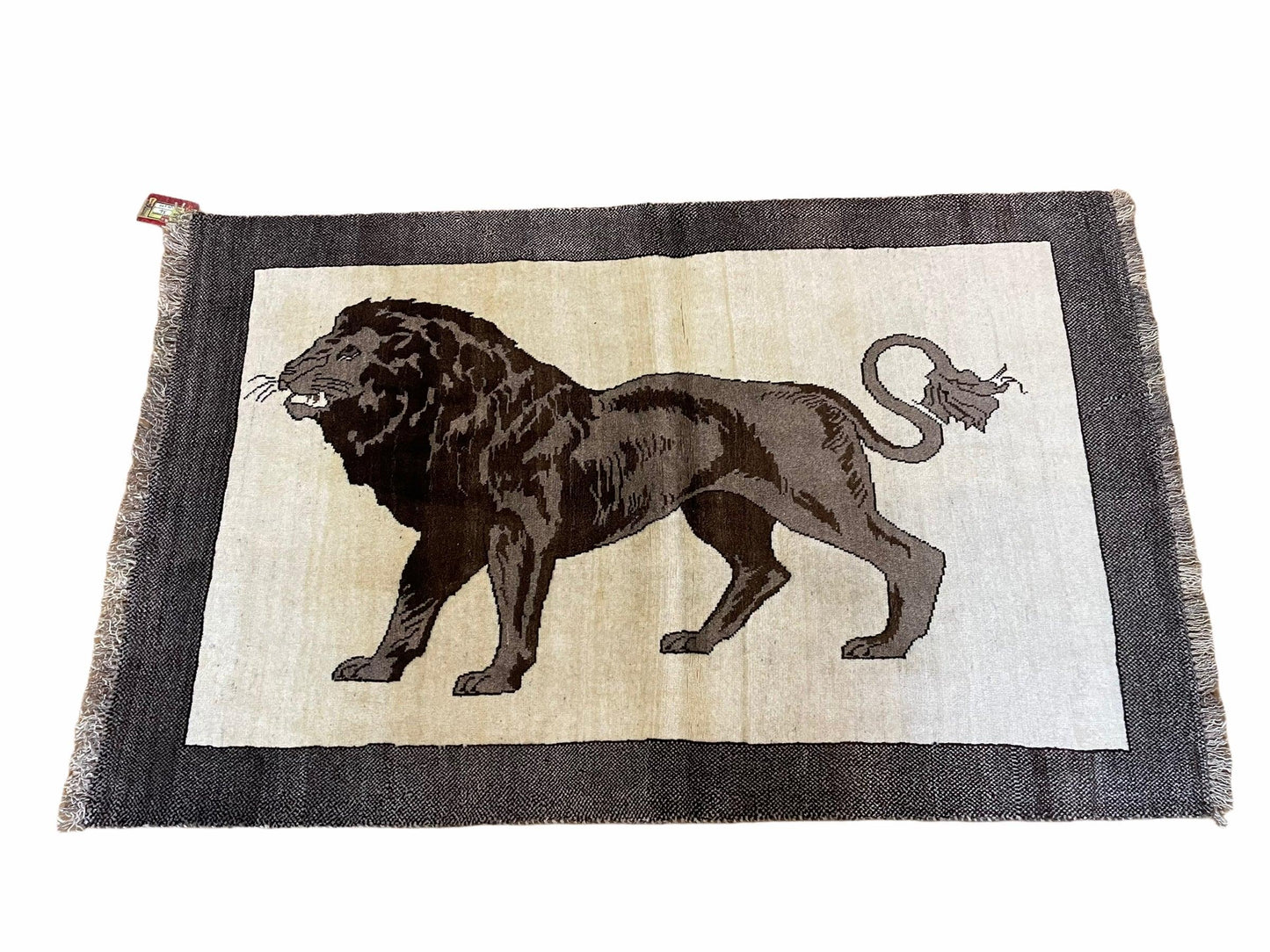 USED 3 x 5 Handmade Rug Brown Beige Hand-Knotted Lion Rug New Vintage Quality Animal