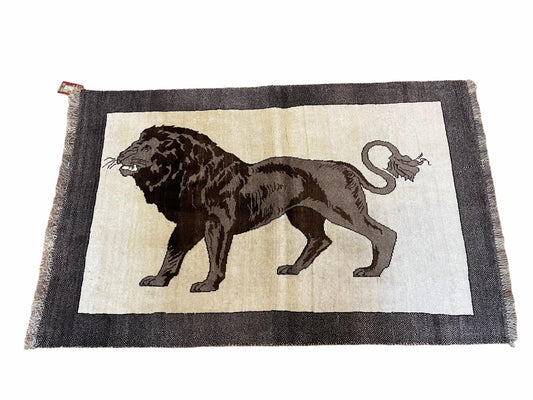 USED 3 x 5 Handmade Rug Brown Beige Hand-Knotted Lion Rug New Vintage Quality Animal