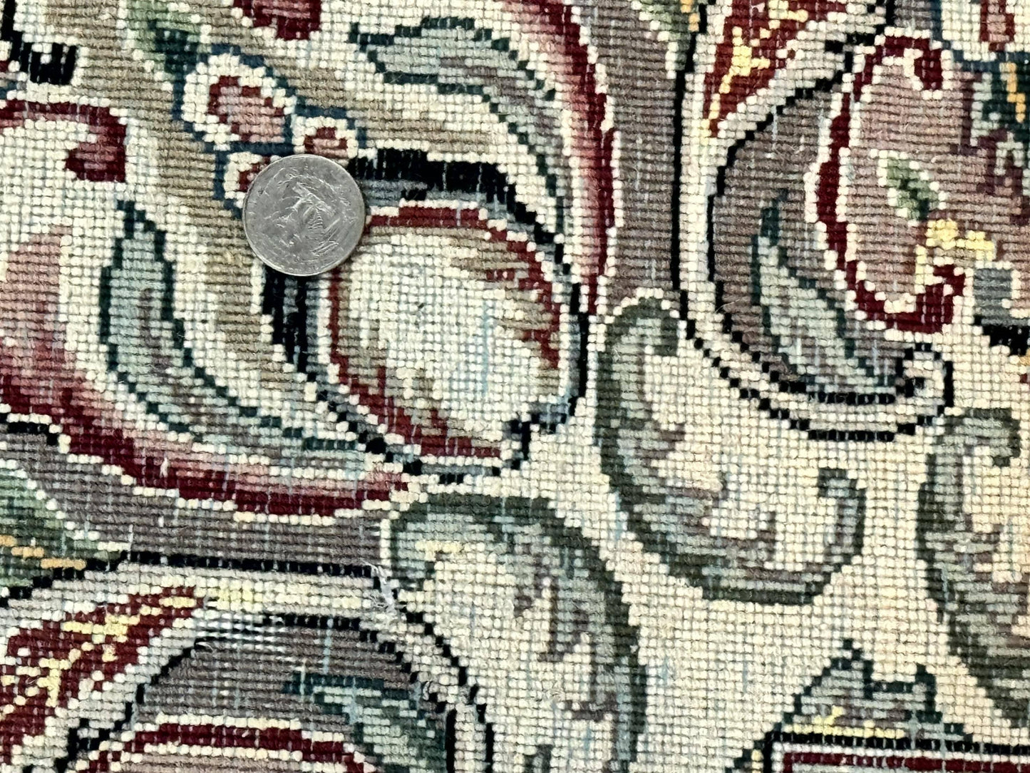 USED Black Pak Persian Rug 8x11, Floral Pattern, Hand Knotted Vintage Wool Rug with Silk Highlights, Fine 200 KPSI