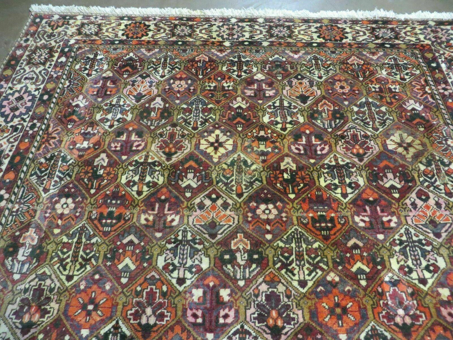 USED Antique Persian Bakhtiari Rug 7x10 - Multicolor Repeated Panel Design - Vegetable Dyed Rug - Hand Knotted Wool Room Sized Oriental Carpet 7 x 10 Rug