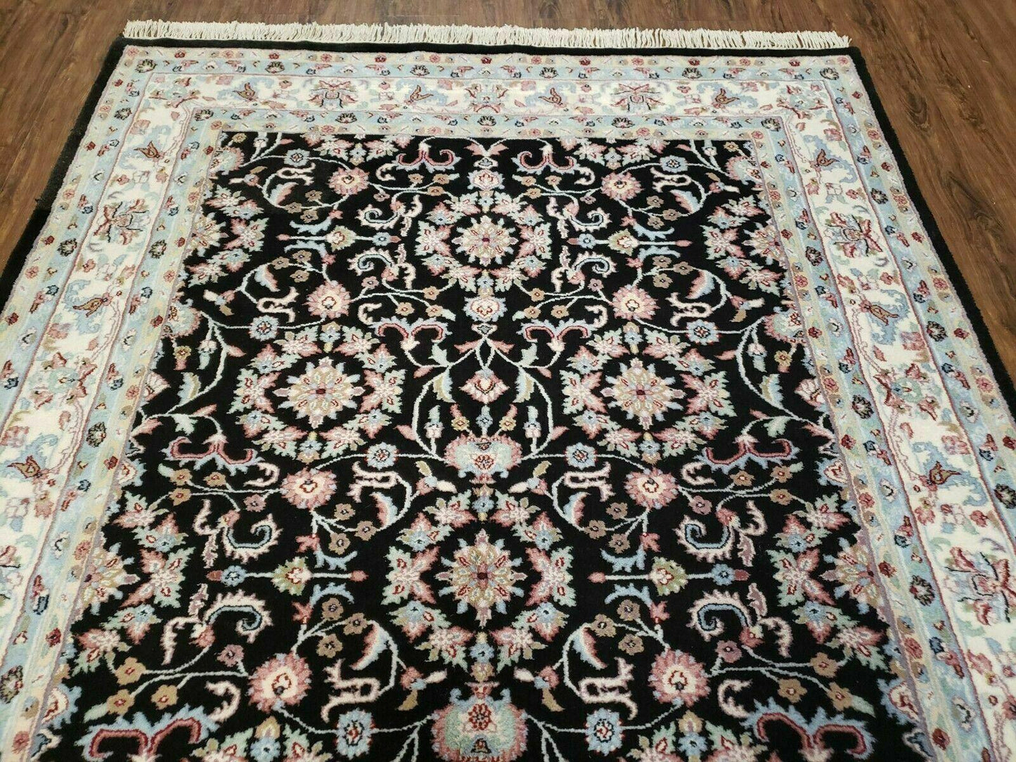 USED 6' X 9' Handmade Indian Agra Wool Rug Carpet Vegetable Dyes Black