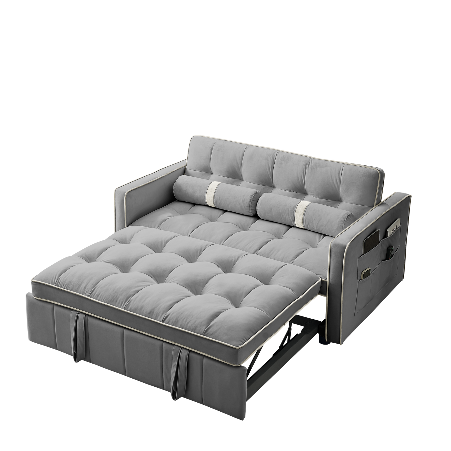 NEW Modern 55.5' Pull Out Sleep SofaBed 2 Seater Loveseat Sofa Couch with Side Pockets and Adjustable Backrest