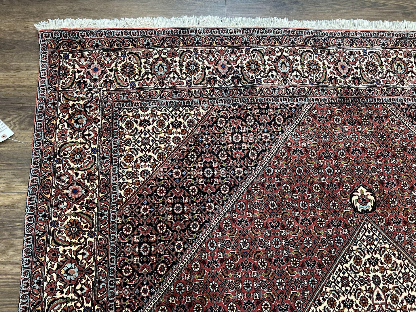 USED Wonderful Persian Bidjar Rug 7x8 ft, Almost Square Oriental Carpet, Herati Mahi, Highly Detailed, Ivory Red Navy Blue, Very Fine Handmade Bijar Rug