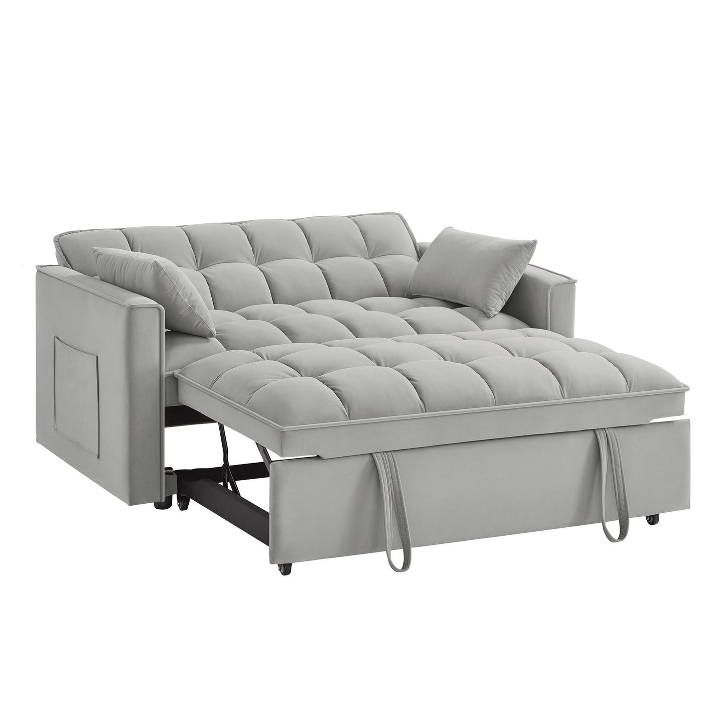 NEW 4 in1 Loveseat Sofa Bed with Armrests & Storage Pockets, Multi-Function Tufted Pull-out Sofa Bed with Adjustable Backrest and Pillows, Convertible Loveseat Sofa Couch, Gray