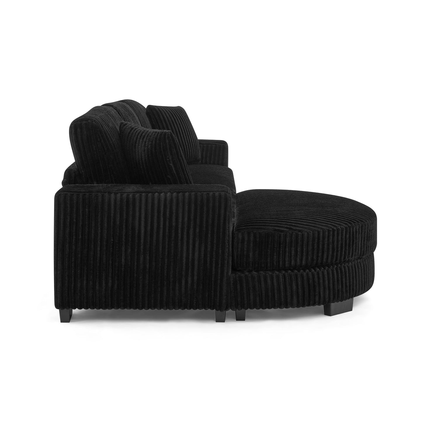 NEW Black Corduroy Tufted Upholstered Sleeper Sectional Sofa, L-Shaped Modular Convertible Sofa with Arc-Shaped Footstool