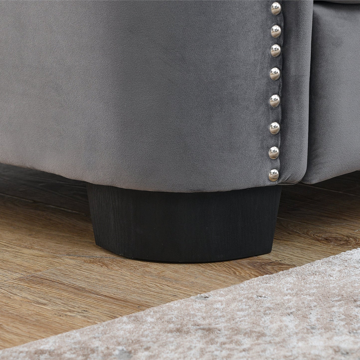 NEW Grey 59-Inch Modern Chesterfield Velvet Sofa 2-Seater Couch Upholstered Tufted Backrests with Nailhead Arms and 2 Cushions