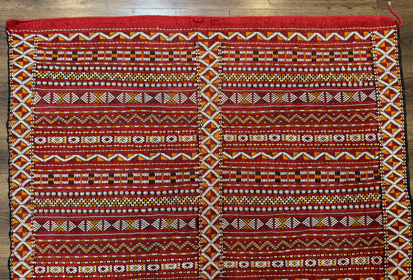 USED Moroccan Kilim Rug 4x8, Flatweave, Bohemian, Red Ivory Orange