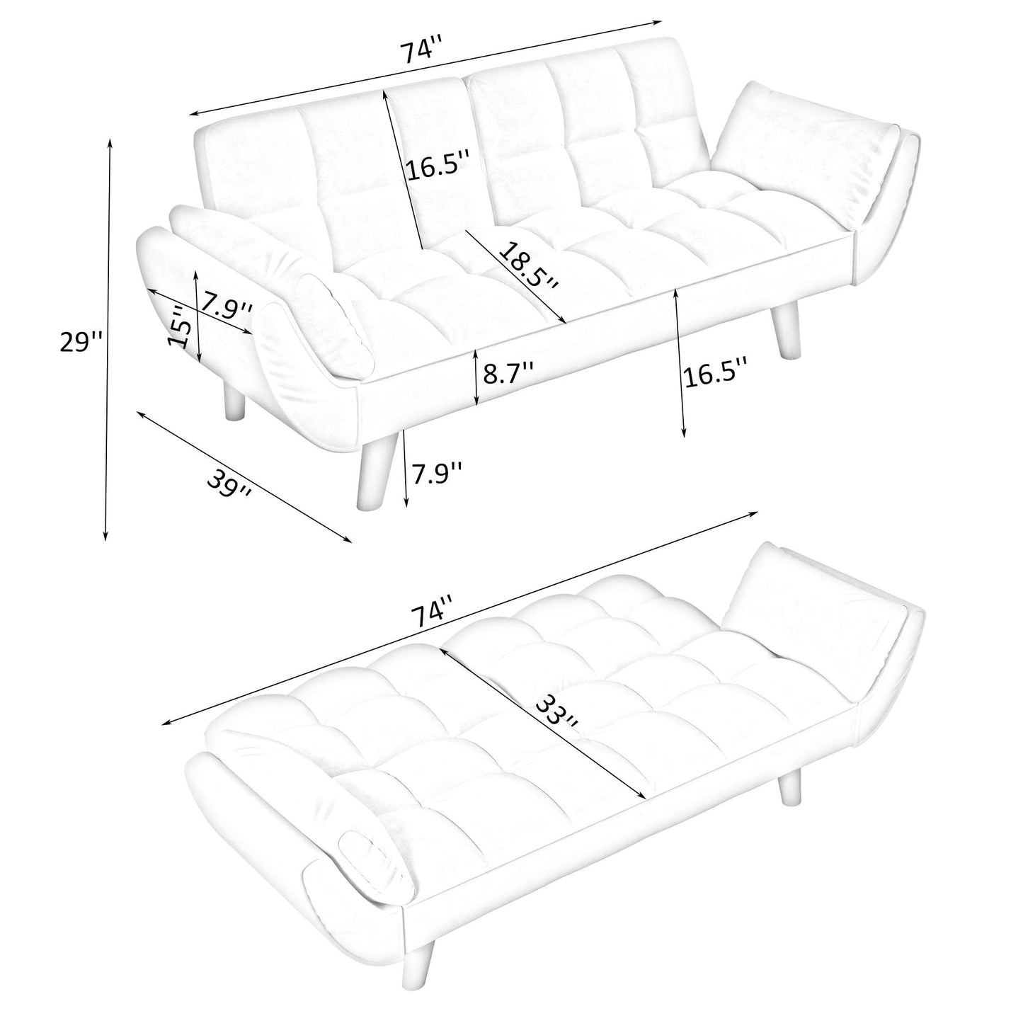 NEW 74 'Black Soft Sofa Couch with Throw Pillows