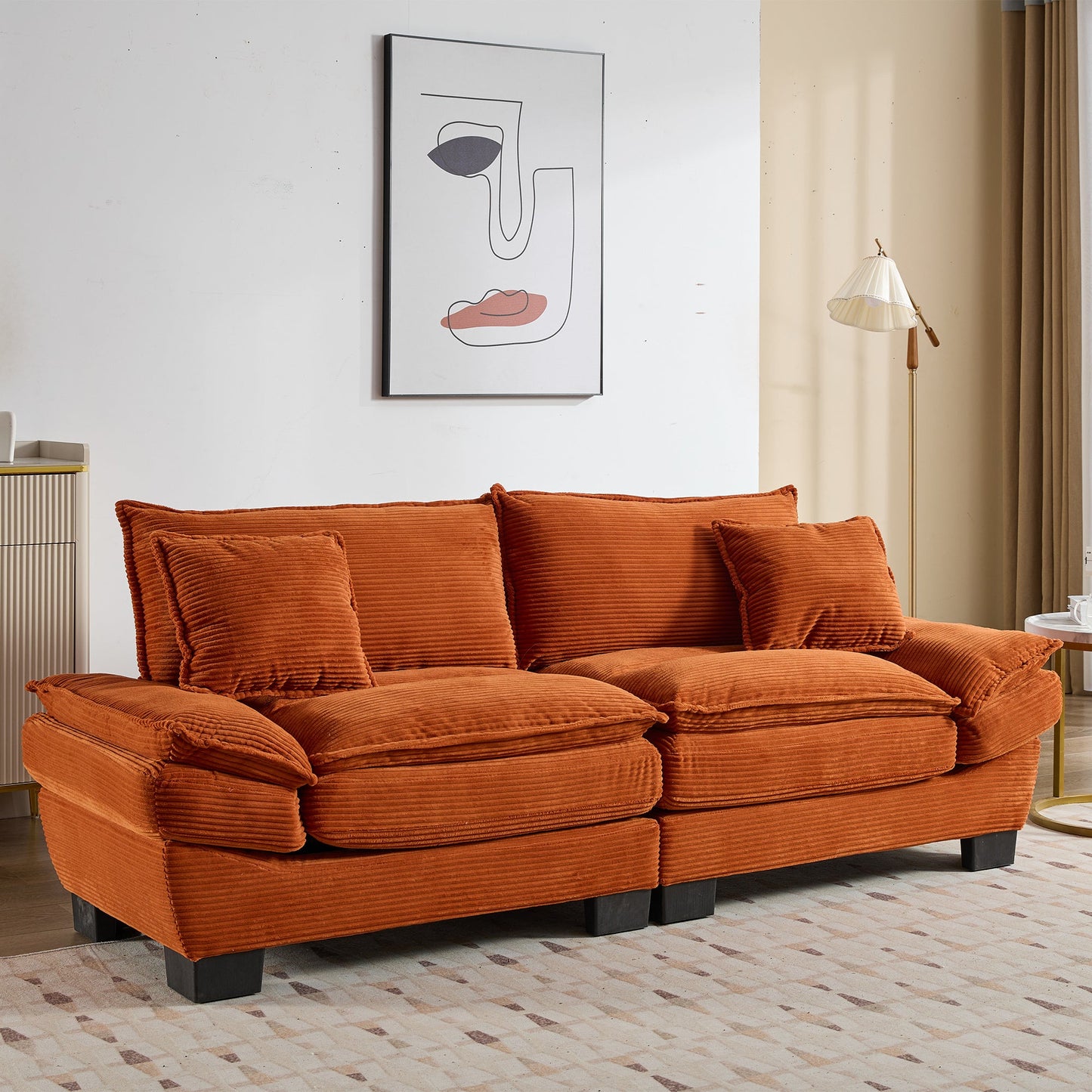 NEW Corduroy Sofa Sleeper Couch Loveseat Sofa with Pillows Comfy Upholstered Deep Seat Sofa for Bedroom,Living Room,Apartment,Office,Dorm-Orange Corduroy