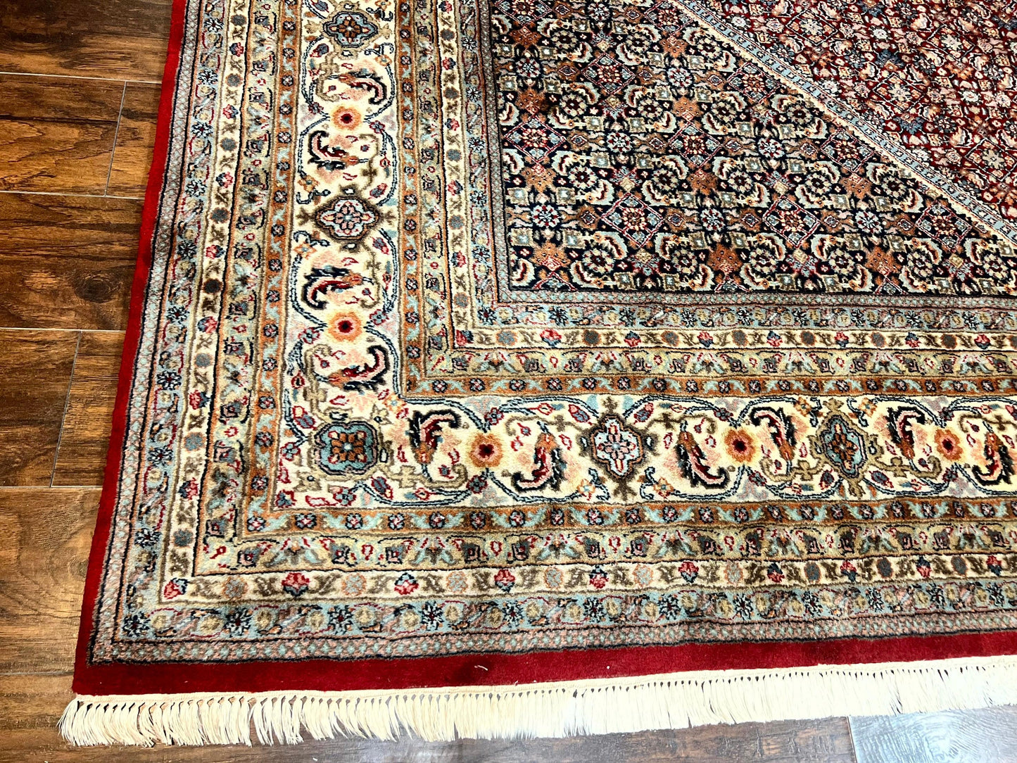 USED Square Indo Persian Bidjar Rug 10x10, Red, Handmade Vintage Wool Carpet