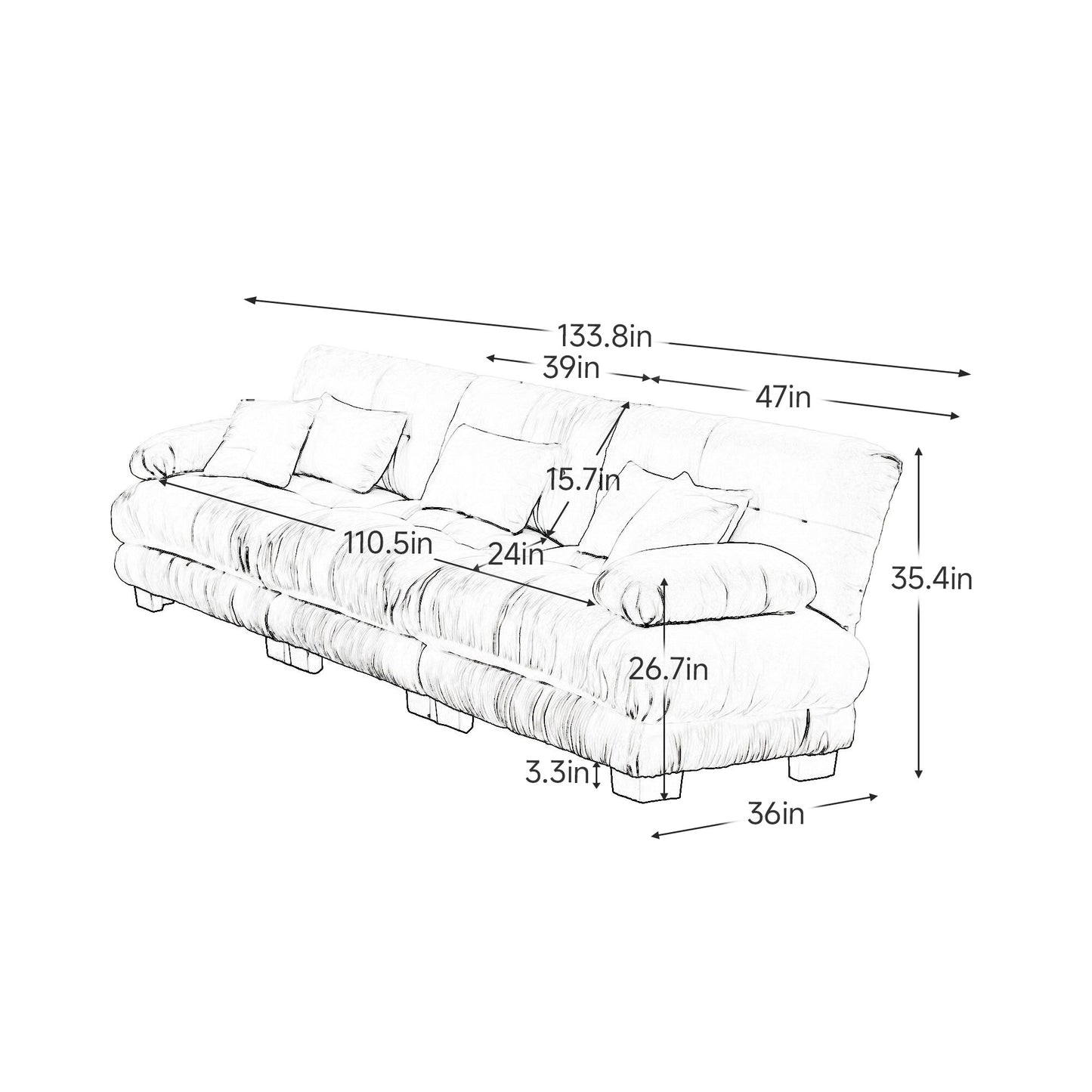 NEW 3-Seater Sectional Modular Deep Seat Sofa Couch Furniture
