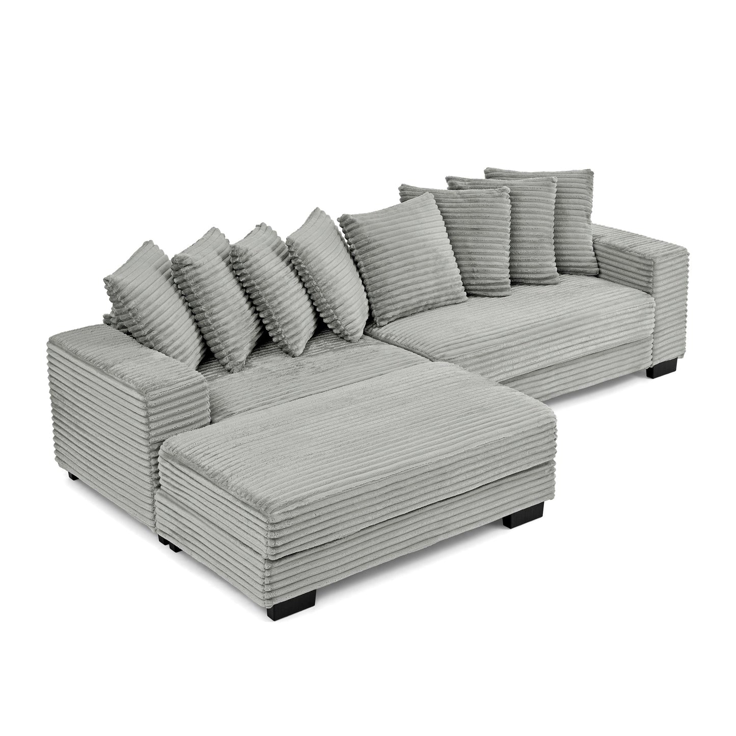 NEW Gray Corduroy Tufted Upholstered Sleeper Sectional L-Shaped Modular Convertible Sofa