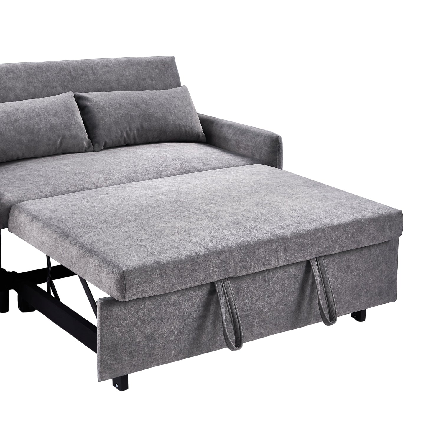NEW Contemporary Grey Pull Out Sleep Sofa Bed Loveseat with Adjustable Backrest Storage Pockets USB Ports and 2 Soft Pillows