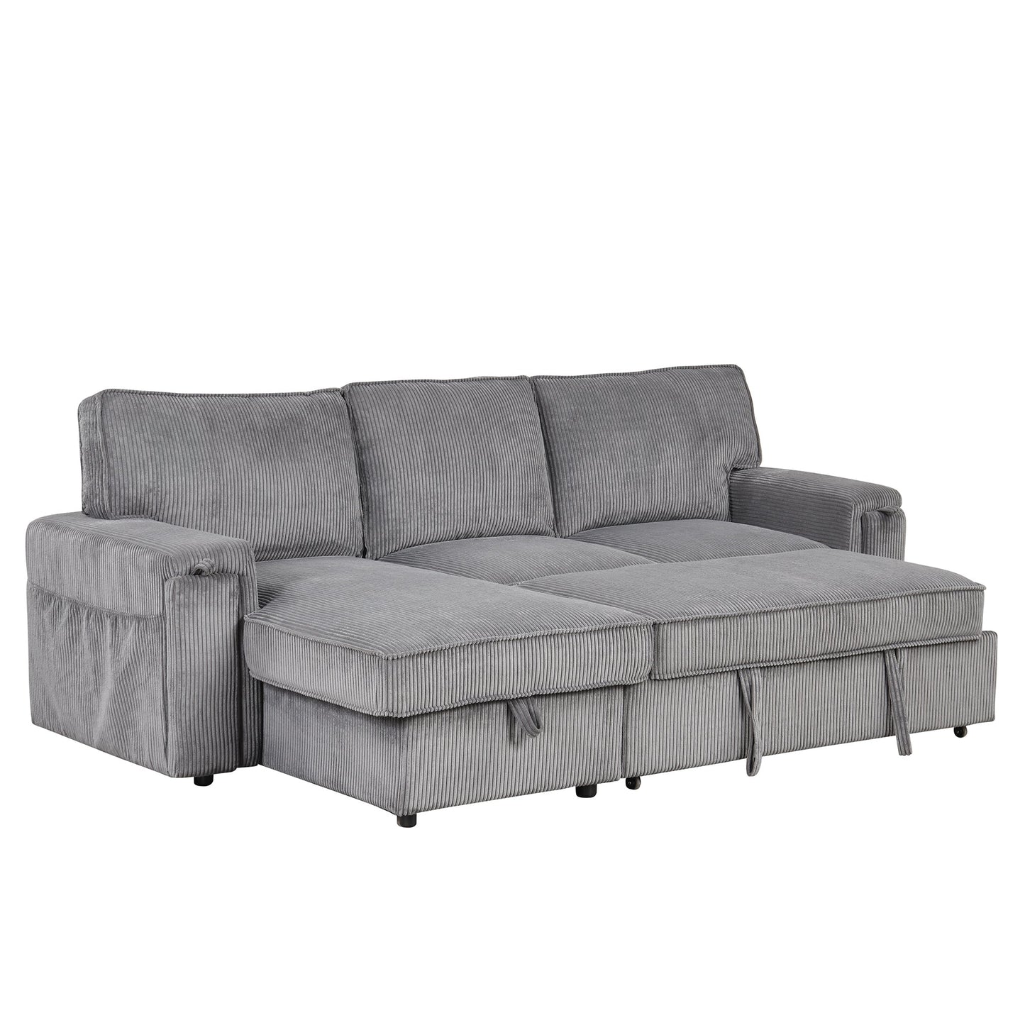 NEW U_STYLE Upholstery Sleeper Sectional Sofa with Storage Bags and 2 cup holders  on Arms