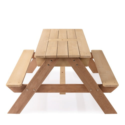 NEW 3-in-1 Kids Outdoor Cedar Wooden Picnic Table With Umbrella Convertible Sand Box And Water Kettle